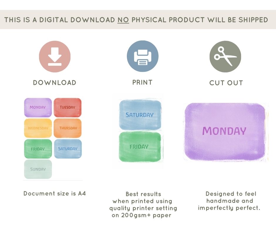 Days of the week Cards .✦ ݁˖ Printable Download