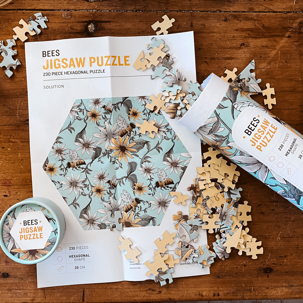 Flowers and Bee Hexagonal Jig Saw Puzzle
